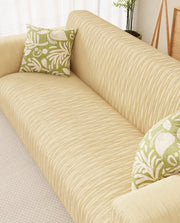 Lukzer Pastel Shades Textured Sofa Cover - Yellow Wavy Stripes (SC-083-01)