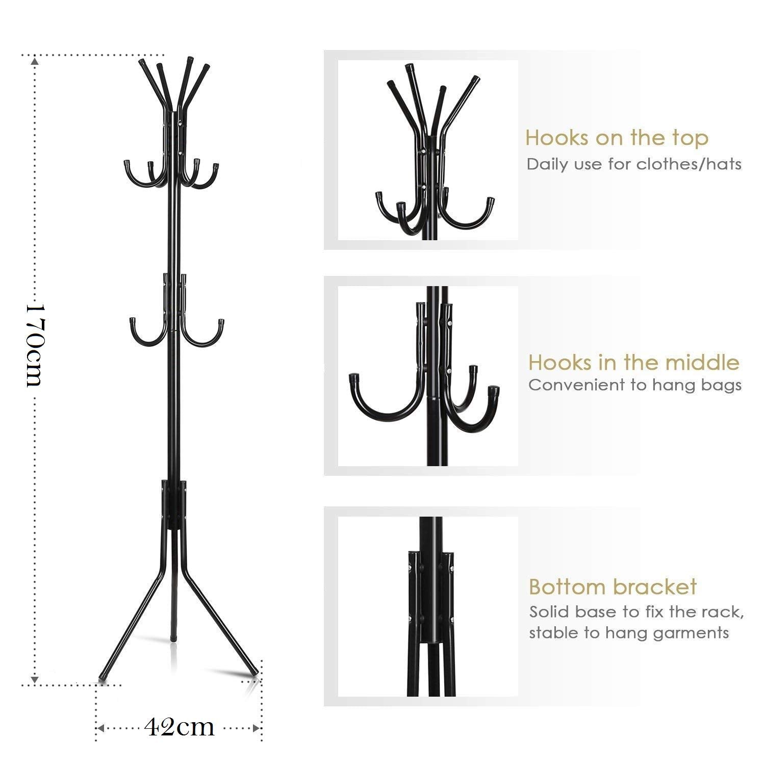 Lukzer 8-Hook Freestanding Metal Coat Stand – Stylish & Durable (Blue/White/Black, 170x42cm
