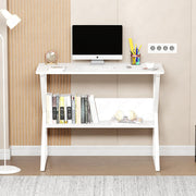 Lukzer Modern Engineered Wood Computer Desk with Bookshelf White Top & White Frame (MST-001)