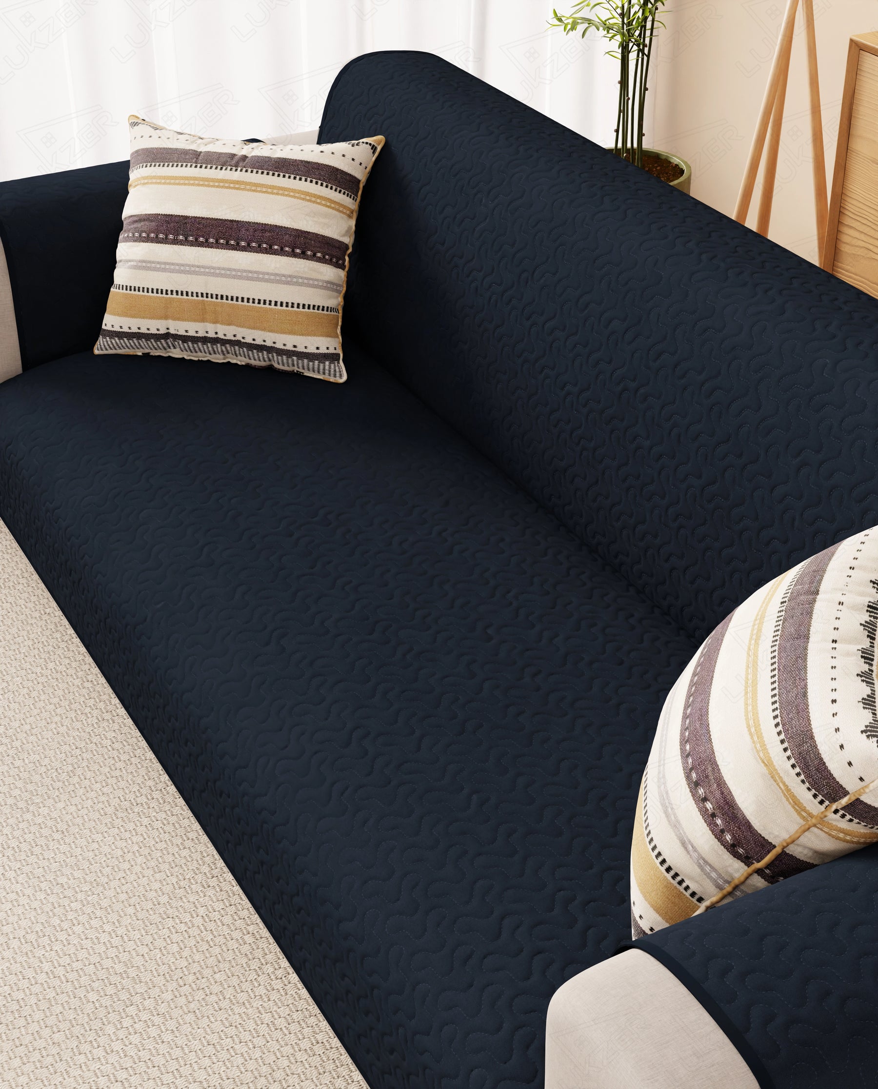 Lukzer Quilted Sofa Mat Stipple Navy Blue (SC-210-01)