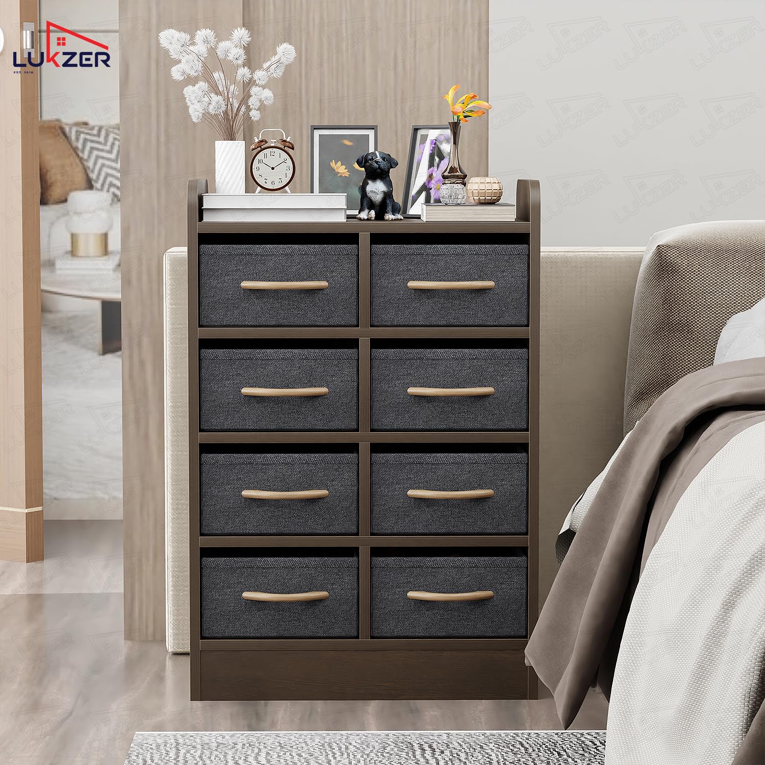 Lukzer 8 Drawer Engineered Wood Storage Organizer Cabinet with Fabric Bins (MR-028/Wenge)