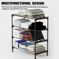 Lukzer Easy DIY Metal & Plastic Bookshelf/Storage Organizer – Black & Silver (3/4/5/6 Layers)