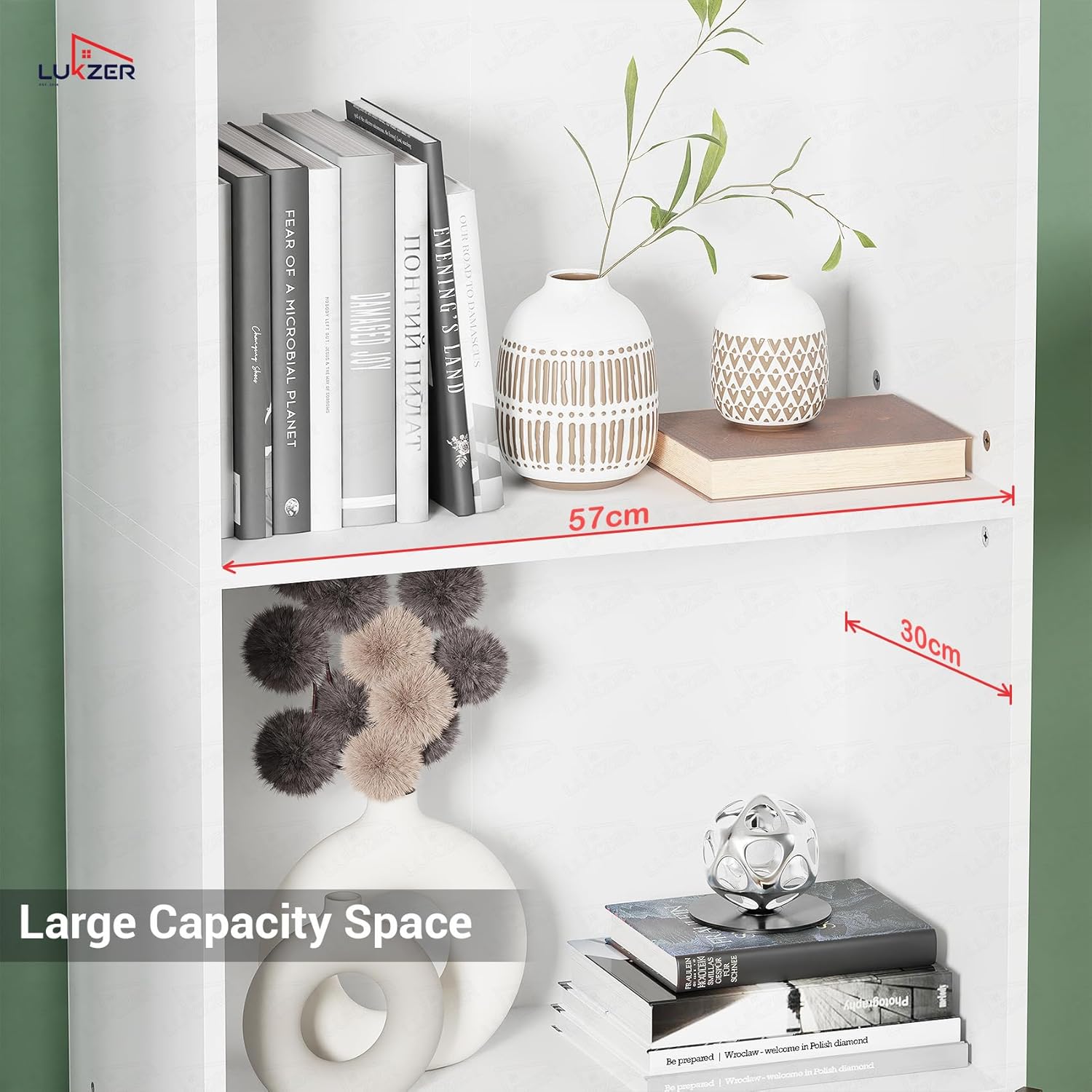 Lukzer 4-Layer Engineered Wood Bookshelf with Door | Multipurpose Rack (MR-020/White)