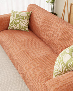 Lukzer Pastel Shades Textured Sofa Cover - Orange Square Knit (SC-176-01)