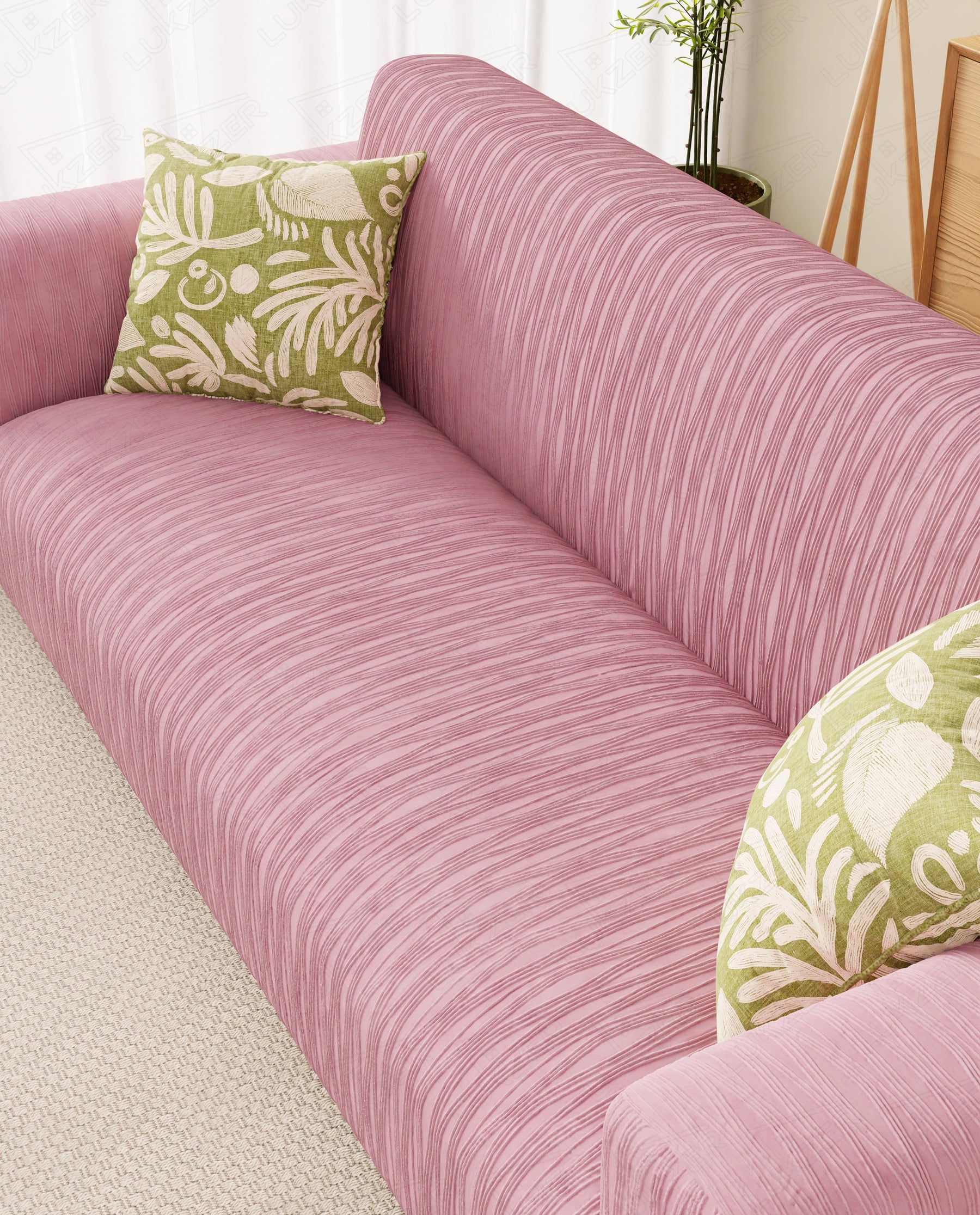 Lukzer Pastel Shades Textured Sofa Cover - Pink Wavy Stripes (SC-084-01)
