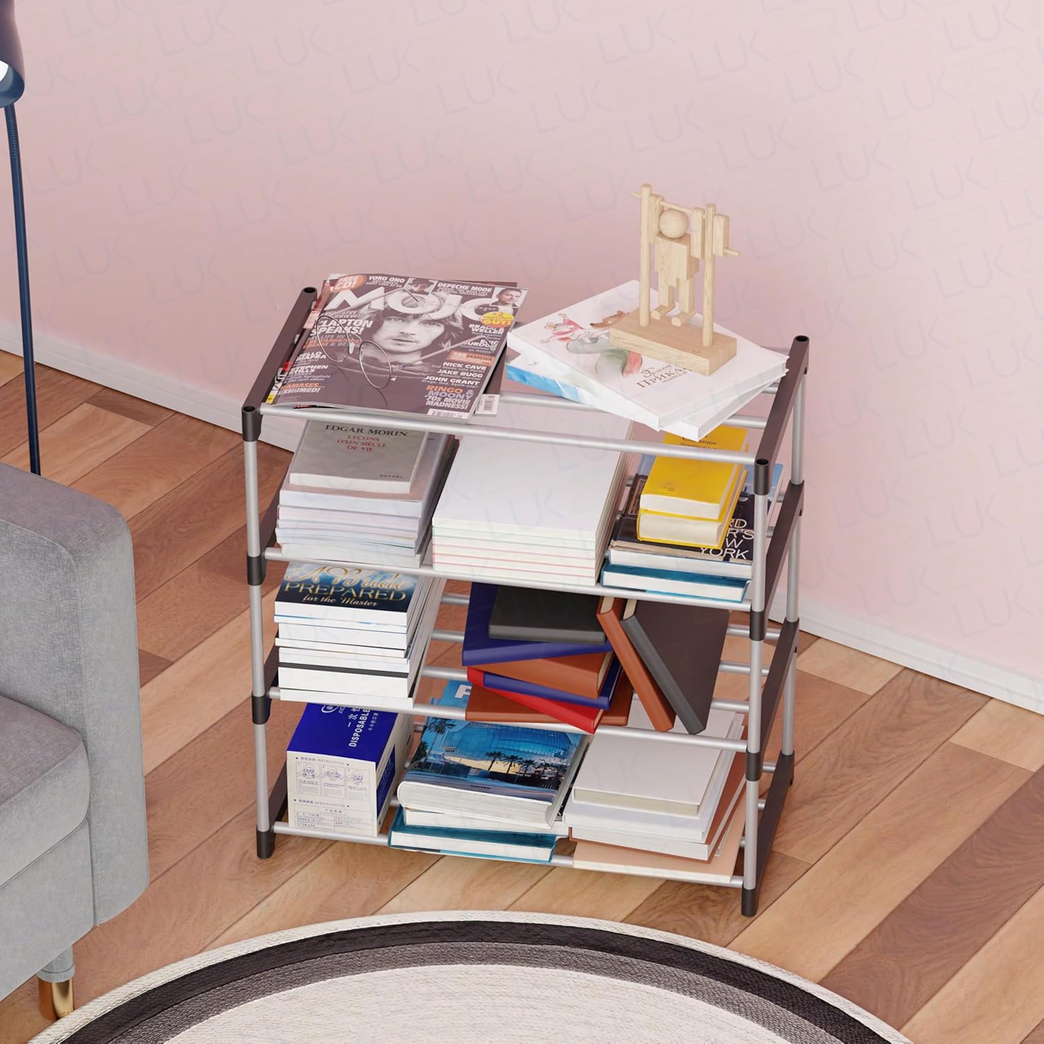Lukzer Easy DIY Metal & Plastic Bookshelf/Storage Organizer – Black & Silver (3/4/5/6 Layers)