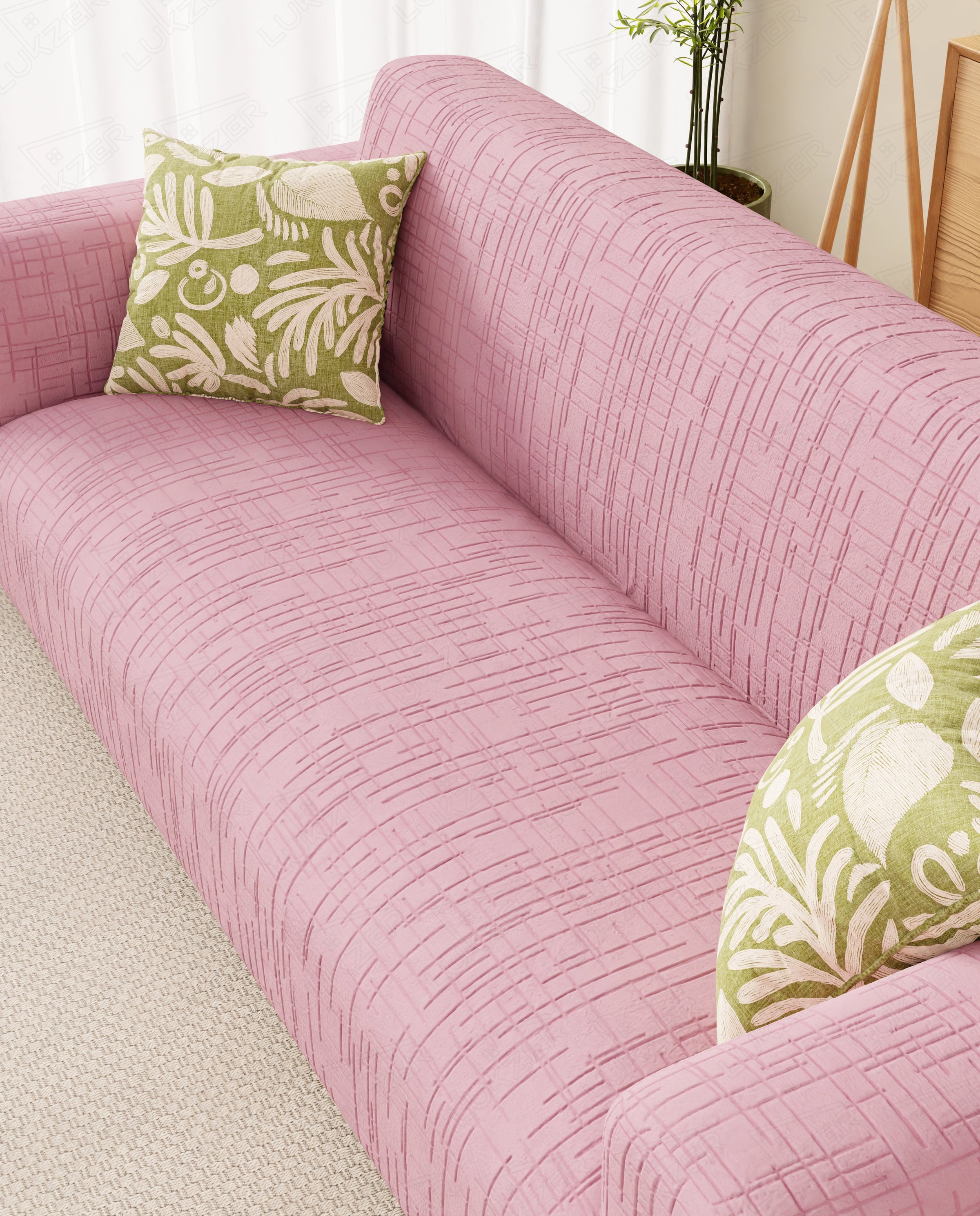 Lukzer Pastel Shades Textured Sofa Cover - Pink Tangled Lines (SC-122-01)