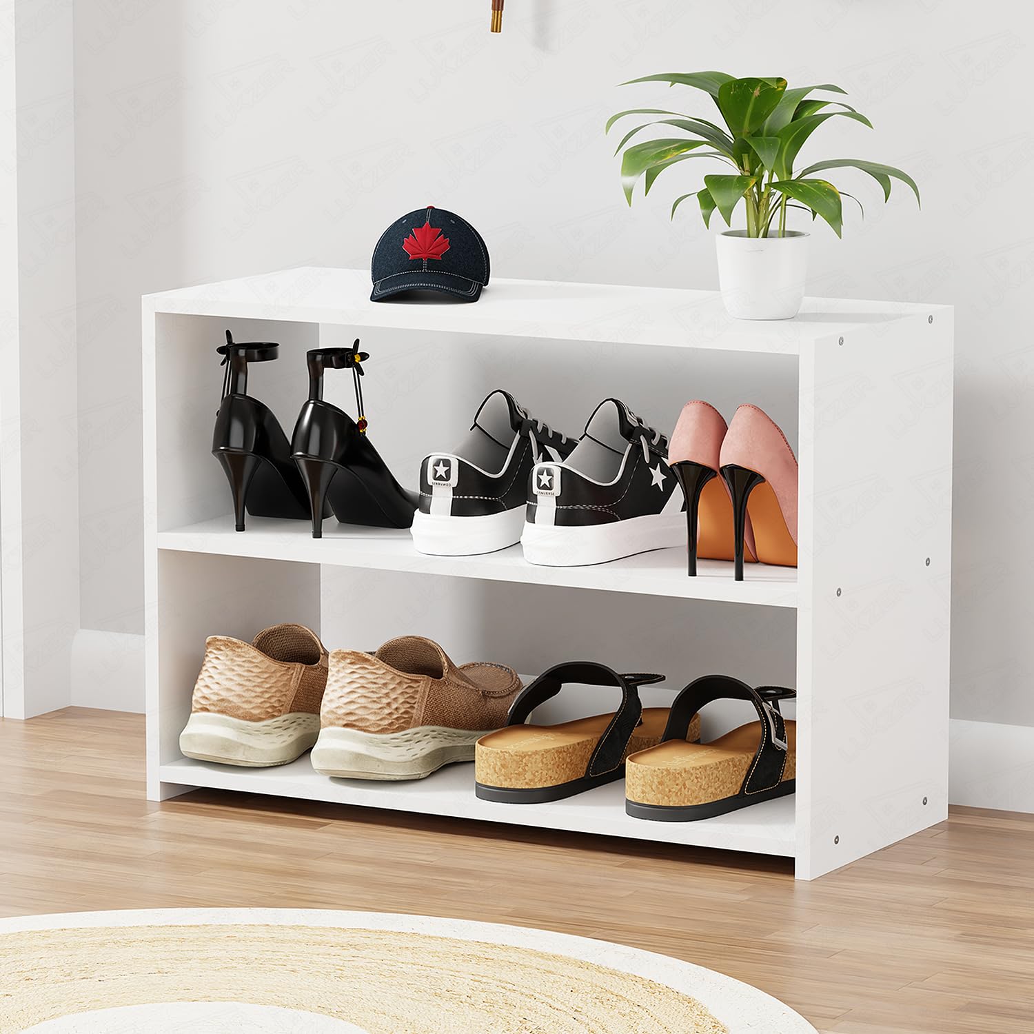 Lukzer 3-Tier Engineered Wood Shoe Storage Shelf (SR-004/White)