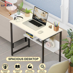 Lukzer Engineered Wood Office & Study Table with Open Bookshelf & Storage Organiser (MST-005/White)