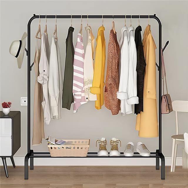 Lukzer Freestanding Metal Cloth Stand with Storage Shelf (MGS-001/Black)