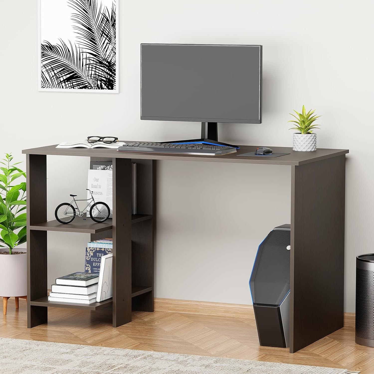 Lukzer Engineered Wood Study & Computer Table Office Desk with Bookshelf (ST-007/ Wenge)