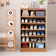 Lukzer Heavy-Duty 6 Layer Open Shoe Organizer Rack Stand (SR-005/Oak Brown)