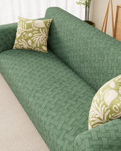 Lukzer Pastel Shades Textured Sofa Cover -  Green Basket Weave (SC-114-01)