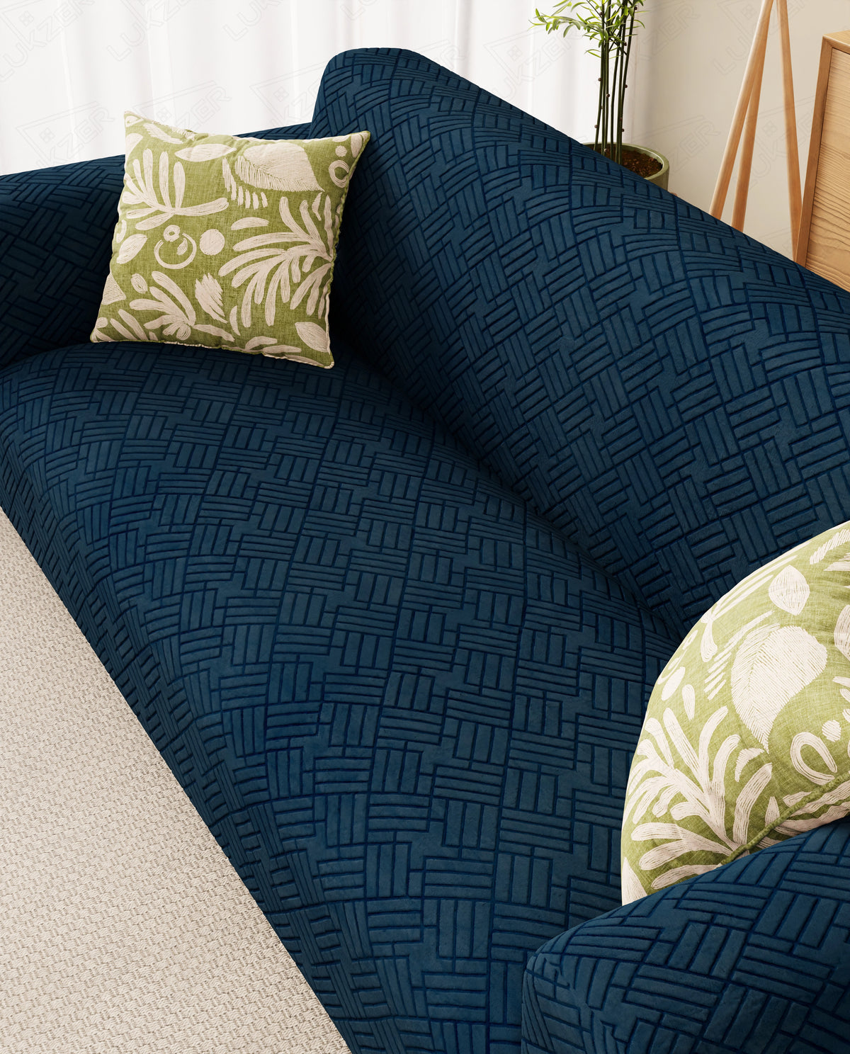 Lukzer Pastel Shades Textured Sofa Cover - Marine Blue Abstract (SC-173-01)
