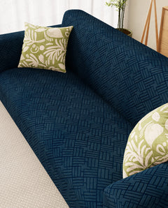 Lukzer Pastel Shades Textured Sofa Cover - Marine Blue Abstract (SC-173-01)