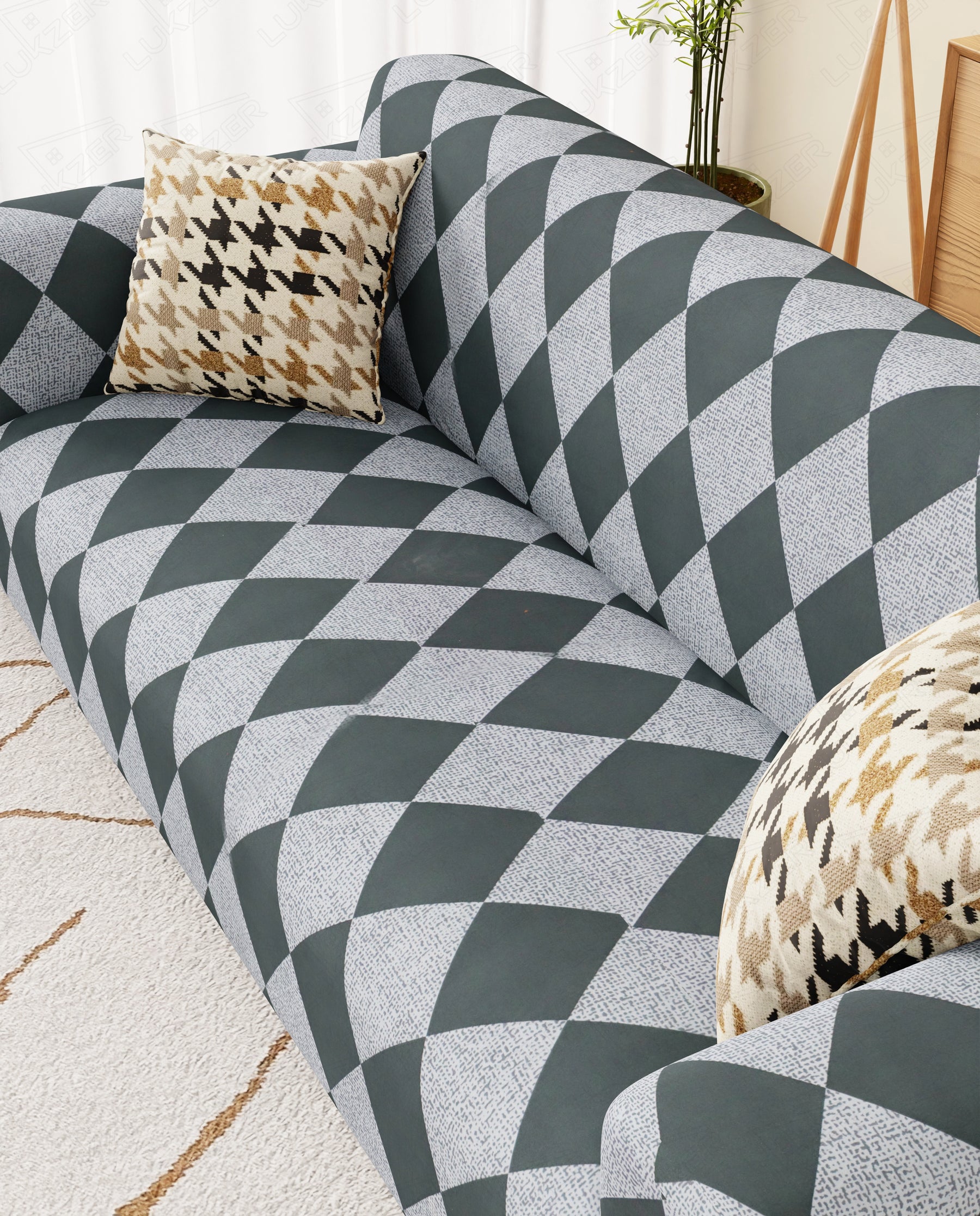 Lukzer Polyester Sofa Cover - Grey Diamond (SC-038-01)