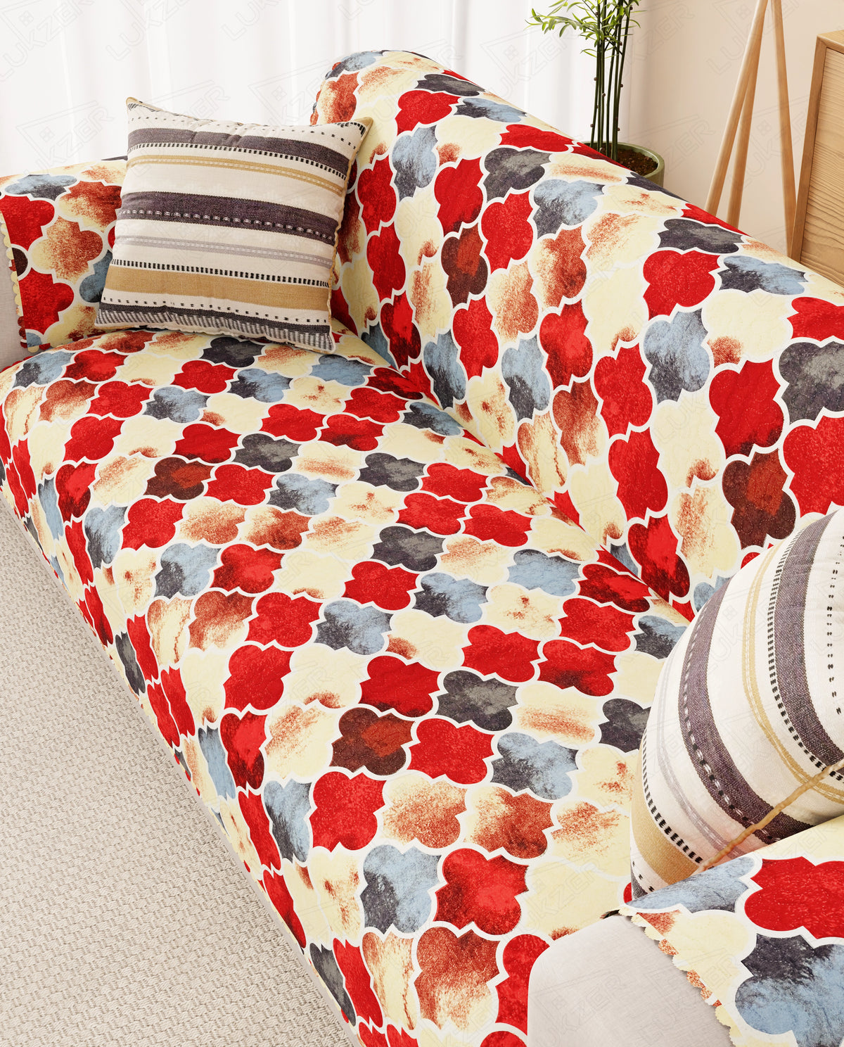 Lukzer Quilted Reversible Dessert Jewel Sofa Mat with WaveEdge Ultrasonic Cut (WITH BACK & HAND REST) - SC-202-01WB