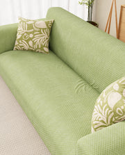 Lukzer Pastel Shades Textured Sofa Cover - Green Curved Diamond (SC-085-01)