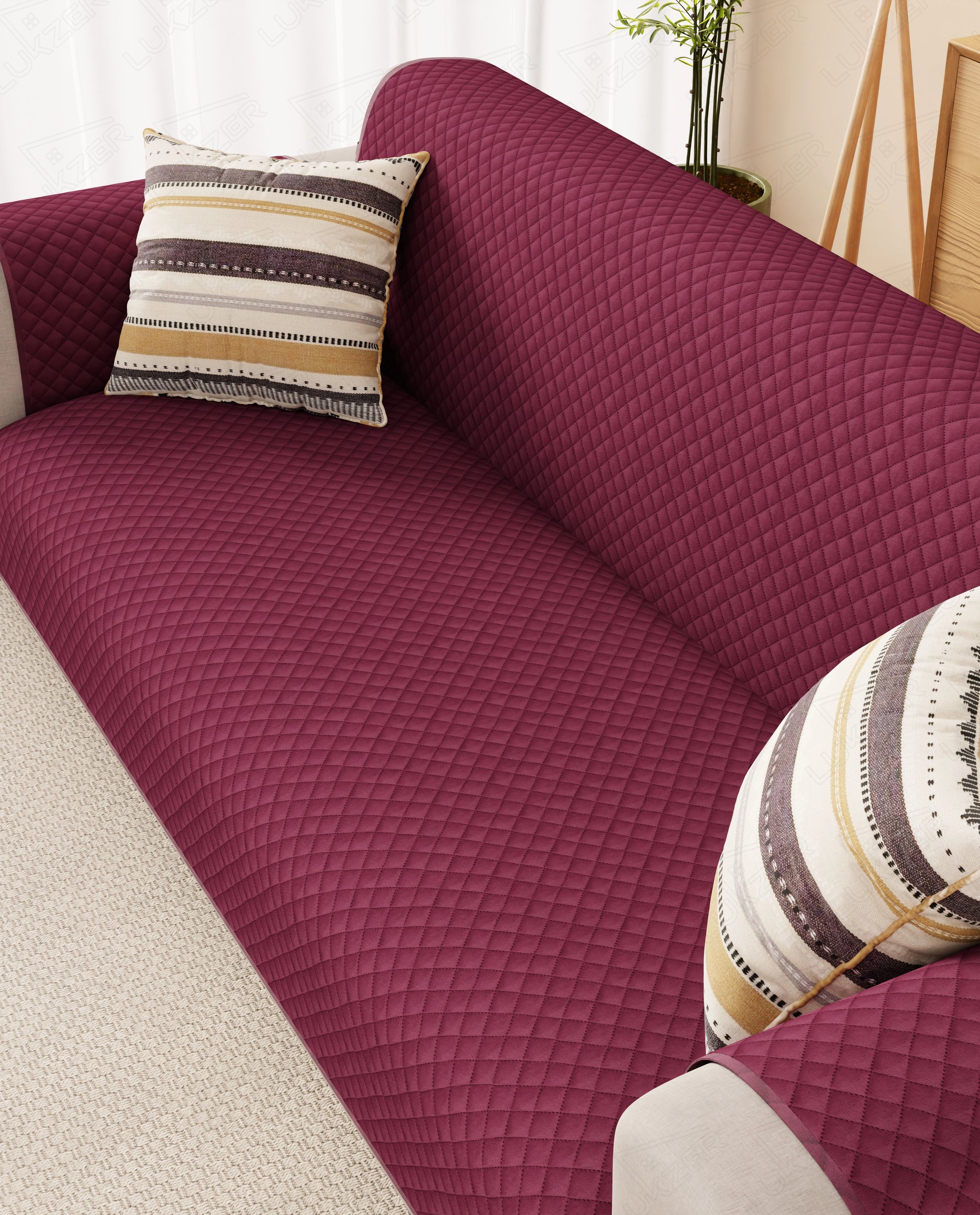 Lukzer Quilted Velvet Sofa Mat  Red Raspberry (SC-198-01)