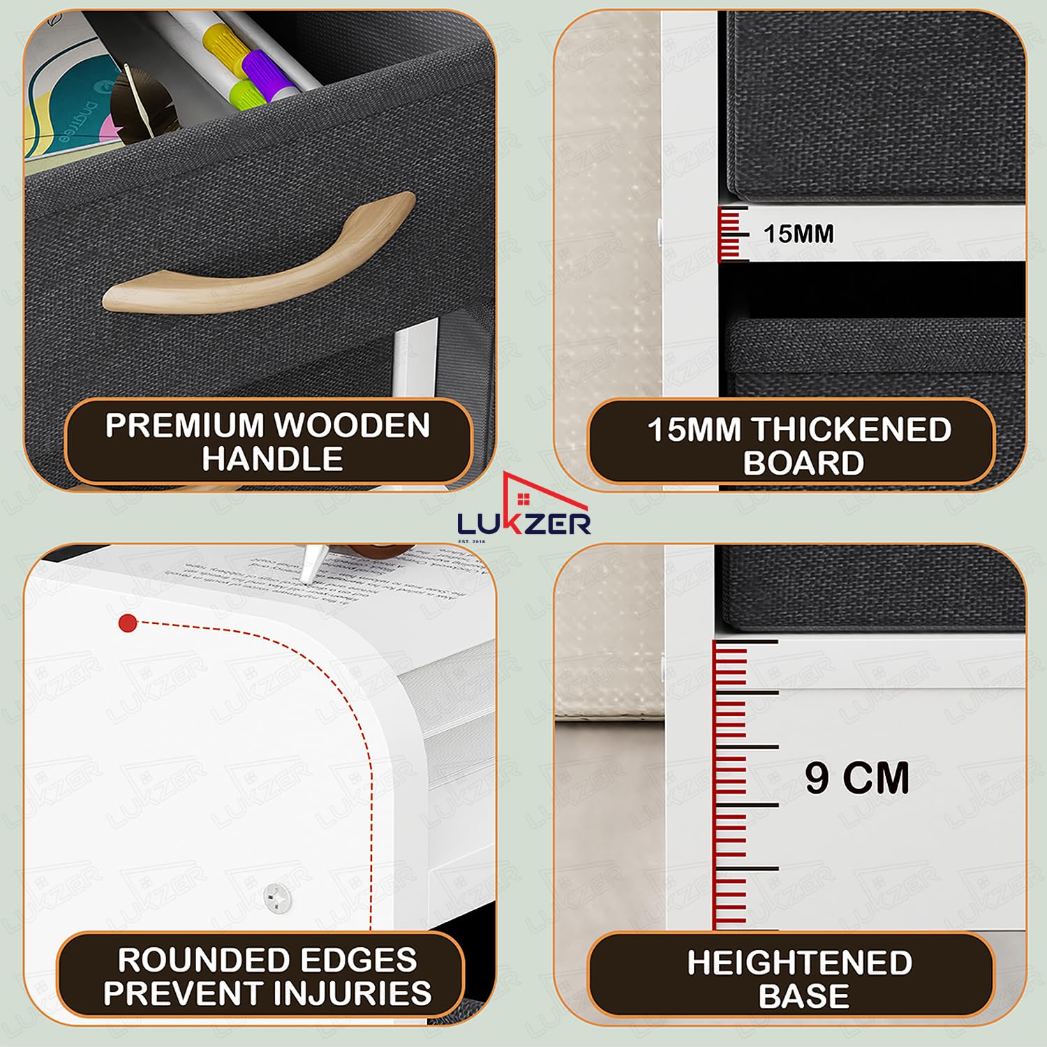 Lukzer 8 Drawer Engineered Wood Storage Organizer Cabinet with Fabric Bins (MR-028/White)