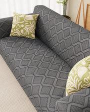 Lukzer Pastel Shades Textured Sofa Cover -  Dark Grey Diamond (SC-157-01)