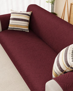 Lukzer Reversible Quilted Sofa Mat with Arms Aqua Weave Maroon (SC-218-01)