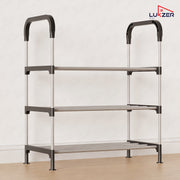 Lukzer 3-Tier Metal & Plastic Space-Saving Shoe Organizer Rack (MSR-003/Silver)