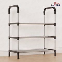 Lukzer 3-Tier Metal & Plastic Space-Saving Shoe Organizer Rack (MSR-003/Silver)