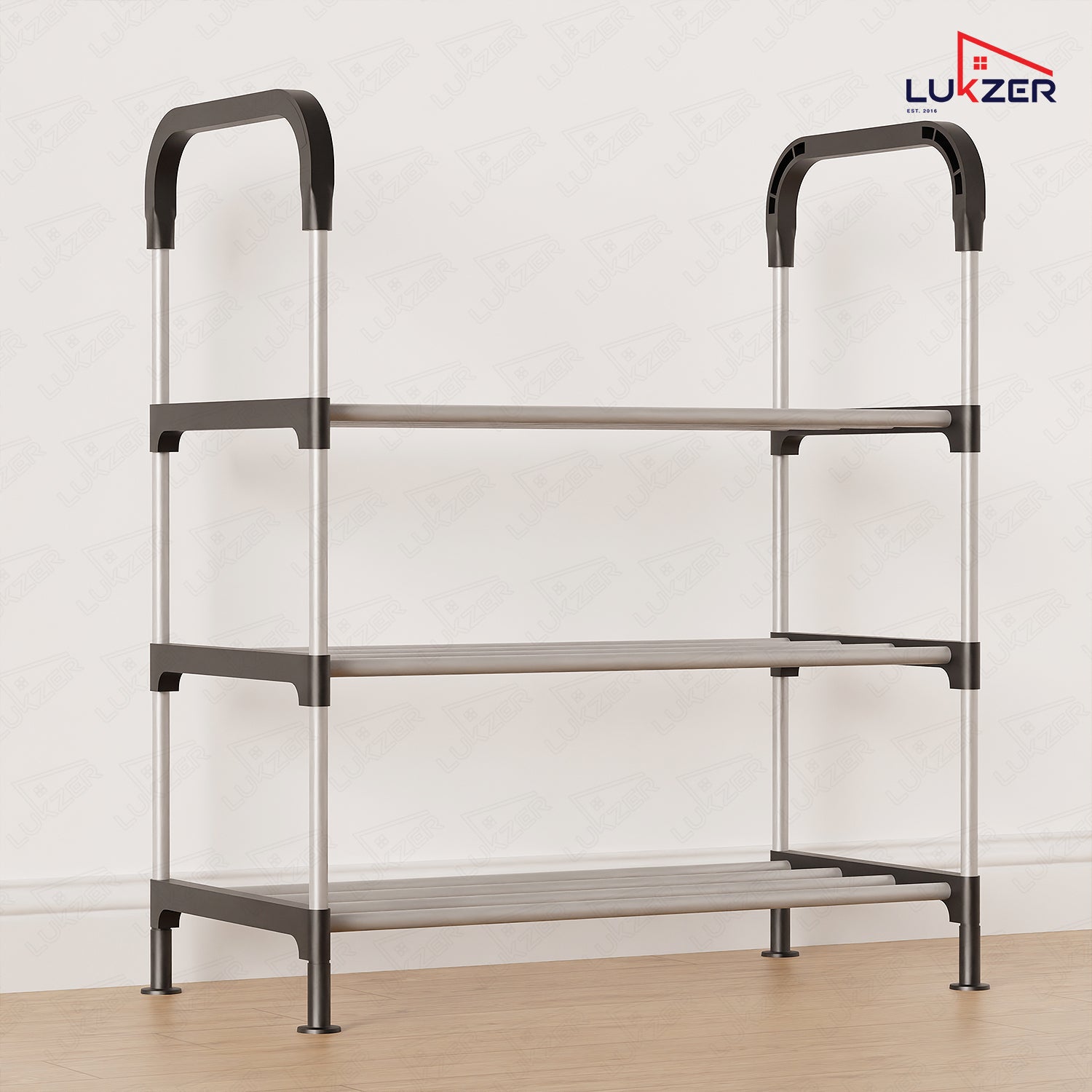 Lukzer 3-Tier Metal & Plastic Space-Saving Shoe Organizer Rack (MSR-003/Silver)
