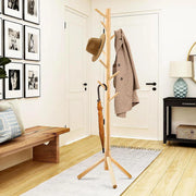 Bamboo Freestanding Multifunctional 8 Hook Coat Hanger