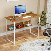 Lukzer Engineered Wood Office & Study Table with Open Bookshelf & Organiser (MST-005/Oak Brown)