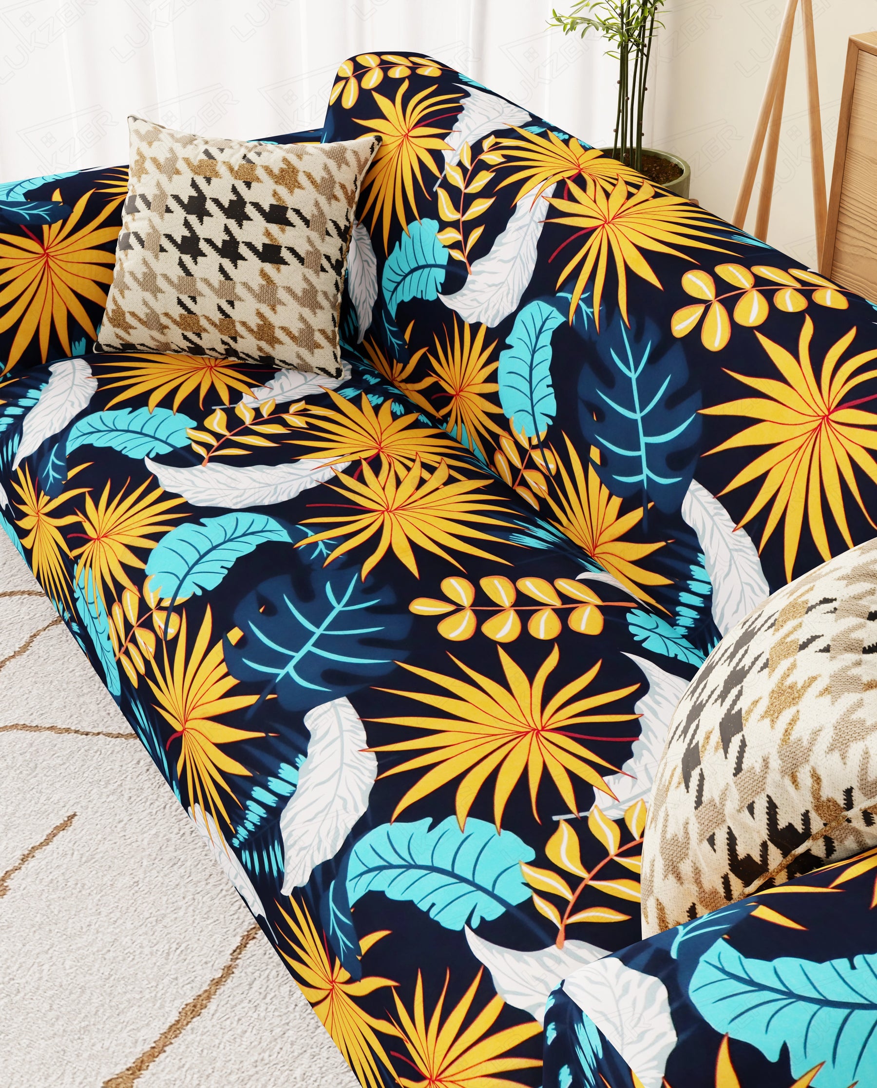 Lukzer Polyester Sofa Cover Yellow Flower (SC-018-01)