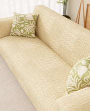 Lukzer Pastel Shades Textured Sofa Cover - Yellow Square Knit (SC-177-01)