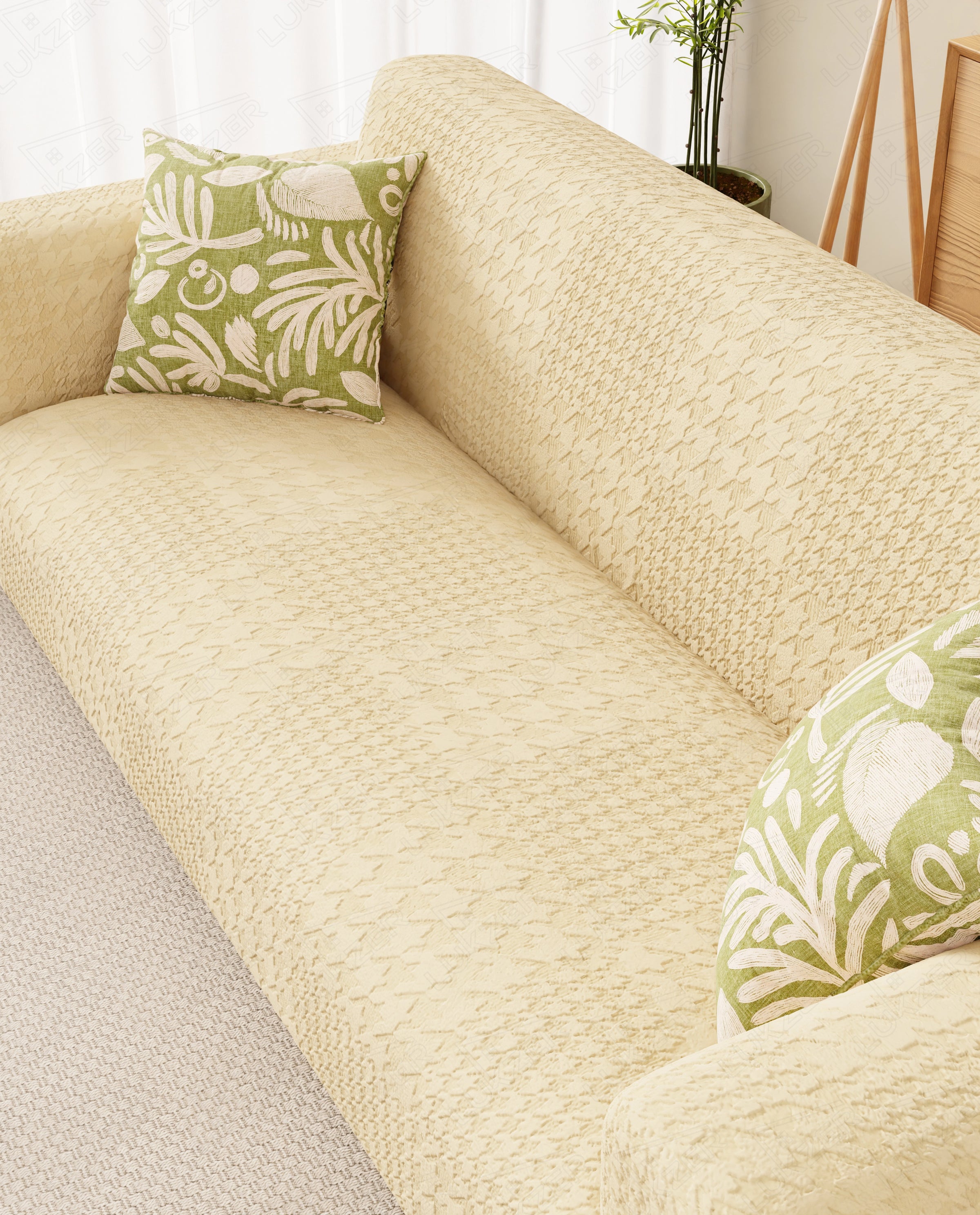 Lukzer Pastel Shades Textured Sofa Cover - Yellow Square Knit (SC-177-01)
