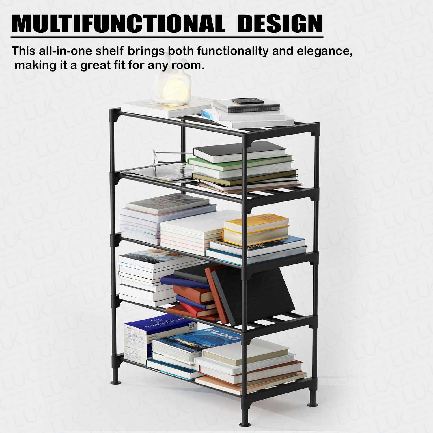 Lukzer Easy DIY Metal & Plastic Bookshelf/Storage Organizer – Black & Silver (3/4/5/6 Layers)