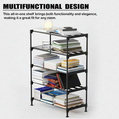 Lukzer Easy DIY Metal & Plastic Bookshelf/Storage Organizer – Black & Silver (3/4/5/6 Layers)