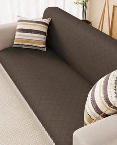 Lukzer 3 Seater Quilted Sofa Cover Mat with Tassels - Chocolate Brown - SC-192-03T