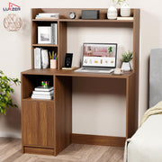 Lukzer Engineered Wood Office Desk & Study Table with Bookshelf & Cabinet (ST-009/Oak Brown)