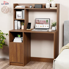 Lukzer Engineered Wood Office Desk & Study Table with Bookshelf & Cabinet (ST-009/Oak Brown)