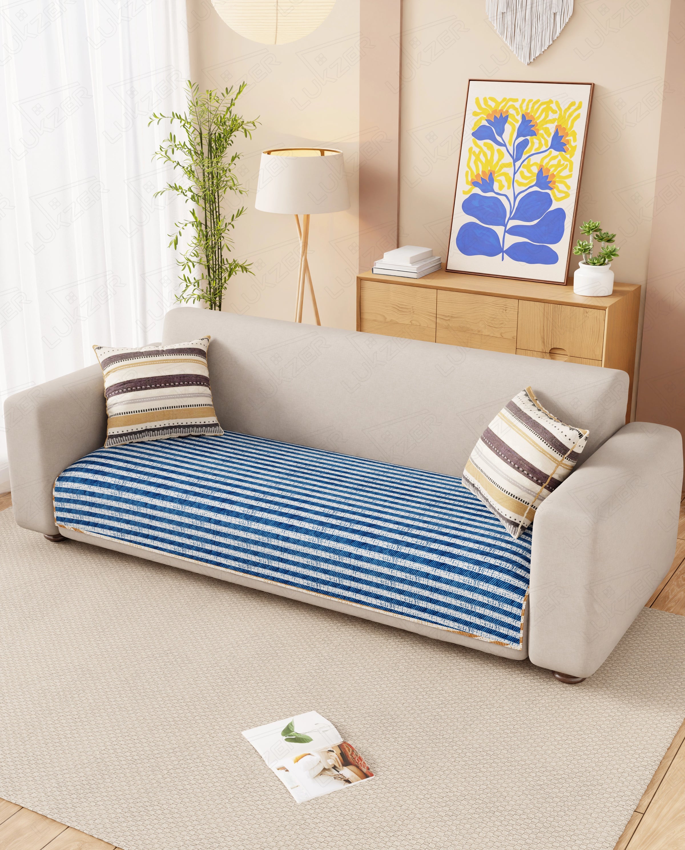 Lukzer Reversible Quilted Sofa Mat   Optical Stripe (SC-184-01)