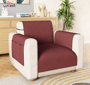 Lukzer Quilted Stipple Blue Sofa Cover Mat with Storage Side Pocket | 350 GSM Polyester Blend Full Coverage with Arms & Back Belt | Machine Washable Sofa Runner.