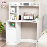 Lukzer Engineered Wood Office Desk & Study Table with Bookshelf & Cabinet (ST-009/White)