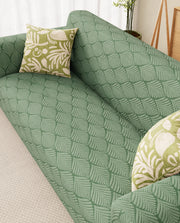 Lukzer Pastel Shades Textured Sofa Cover -  Green Leaf Trail (SC-128-01)