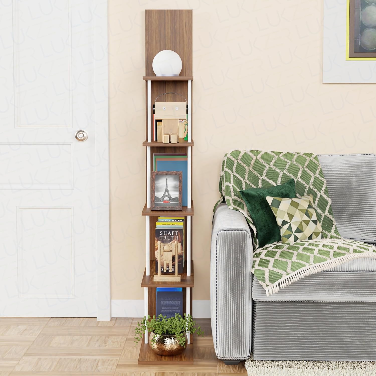 Lukzer 5-Tier L-Shaped Modern Step Design Storage & Display Unit (MRM-015/Oak Brown)