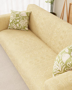 Lukzer Pastel Shades Textured Sofa Cover - Yellow Tribal Design (SC-075-01)