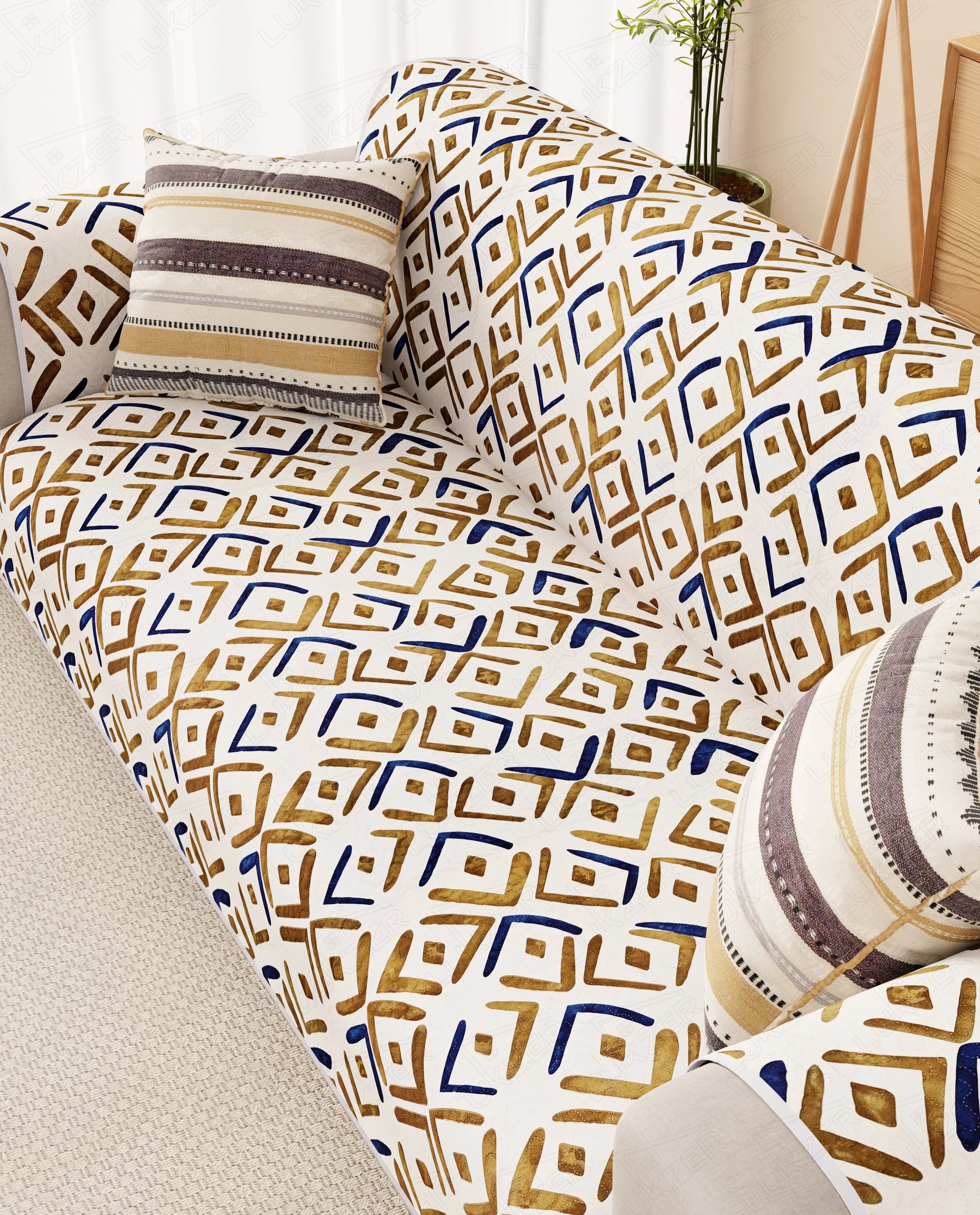 Lukzer Reversible Quilted Sofa Mat with Arms Terra Bloom (SC-205-01)