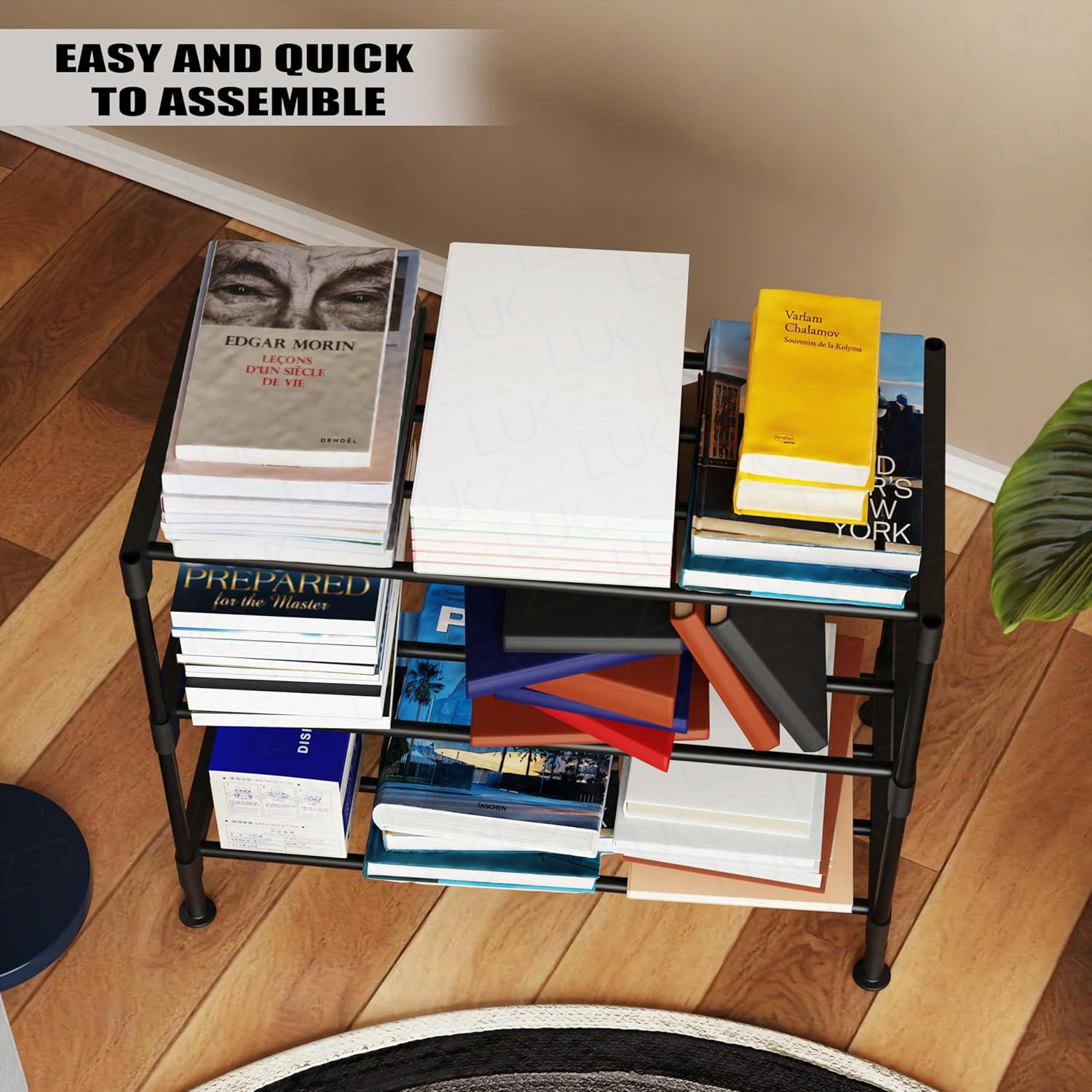 Lukzer Easy DIY Metal & Plastic Bookshelf/Storage Organizer – Black & Silver (3/4/5/6 Layers)