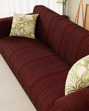 Lukzer Pastel Shades Textured Sofa Cover - Deep Maroon Zigzag (SC-138-01)