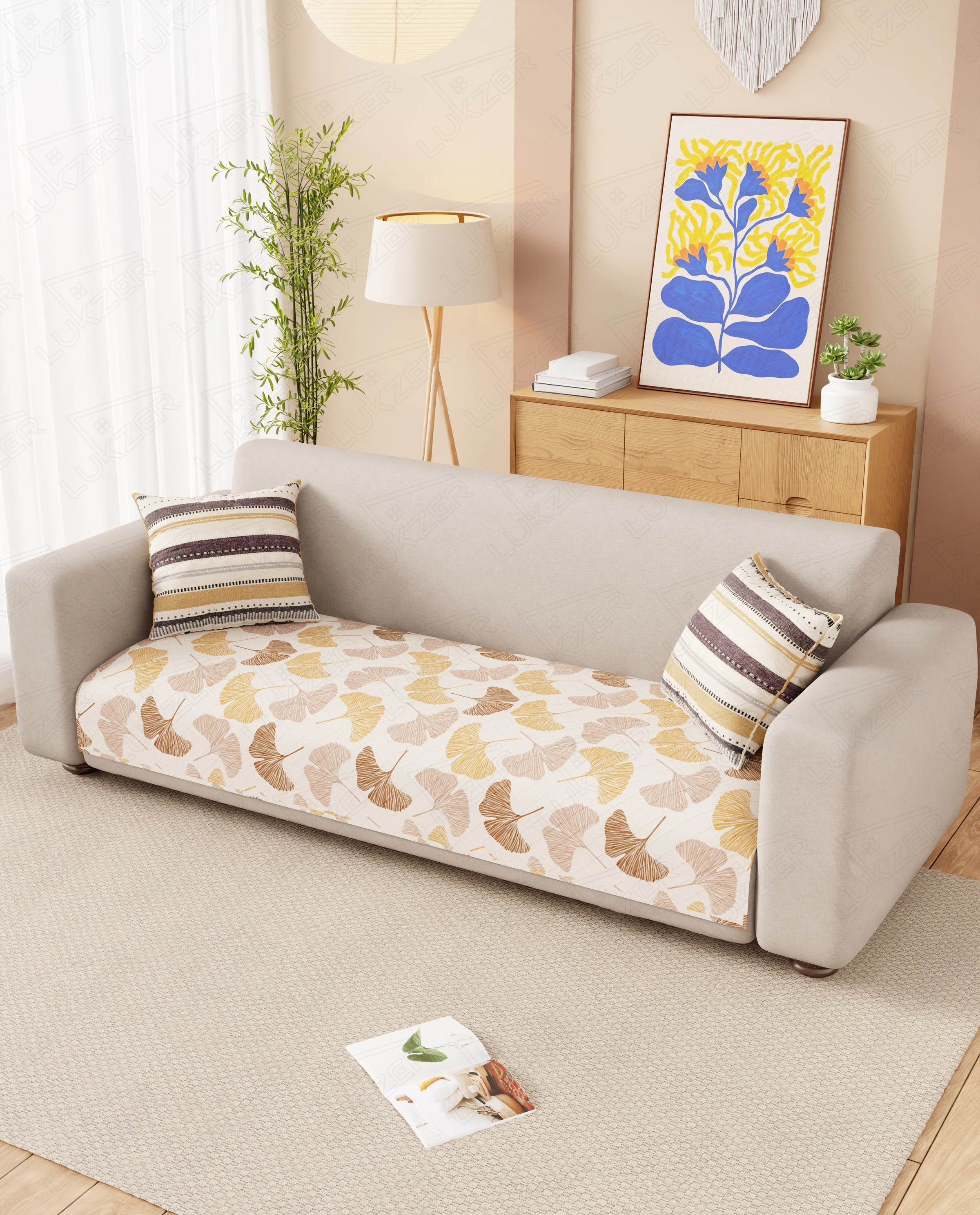 Lukzer Quilted Waterproof Sofa Mat  Fan Leaf (SC-185-01)