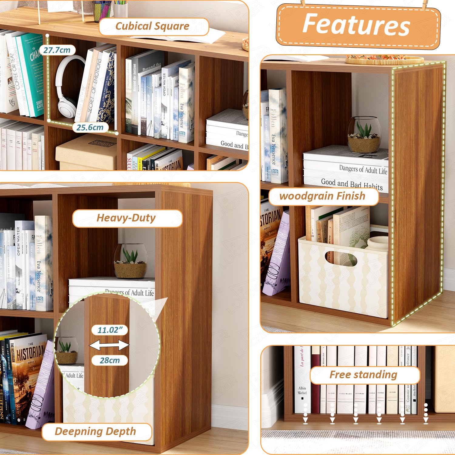 Lukzer 8 Cube Shelf Engineered Wood Bookshelf Storage Organizer (MR-009/Oak Brown)